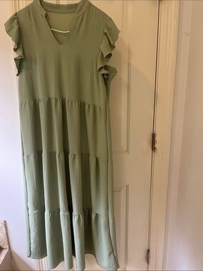 SHEIN Sage Green Ruffle Sleeve Maxi Dress